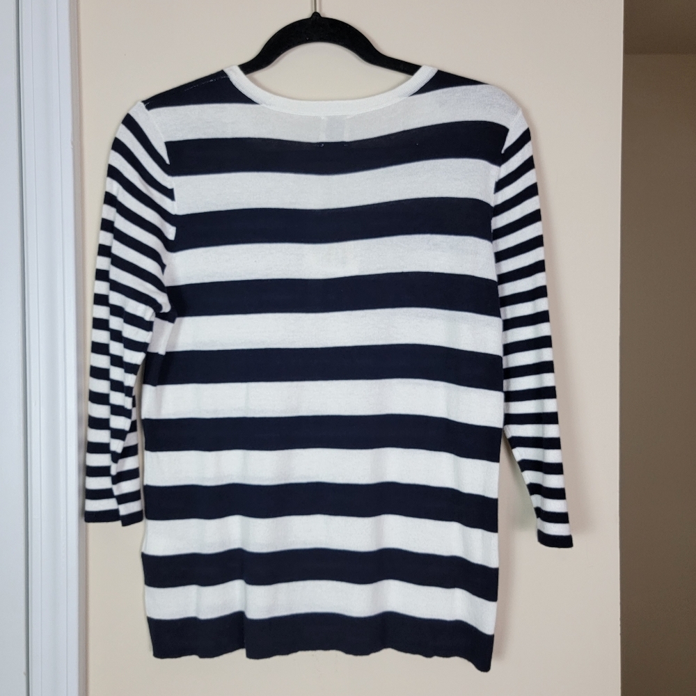 Anne Klein White Navy Striped 3/4 sleeve Top Sz Large - Picture 5 of 10